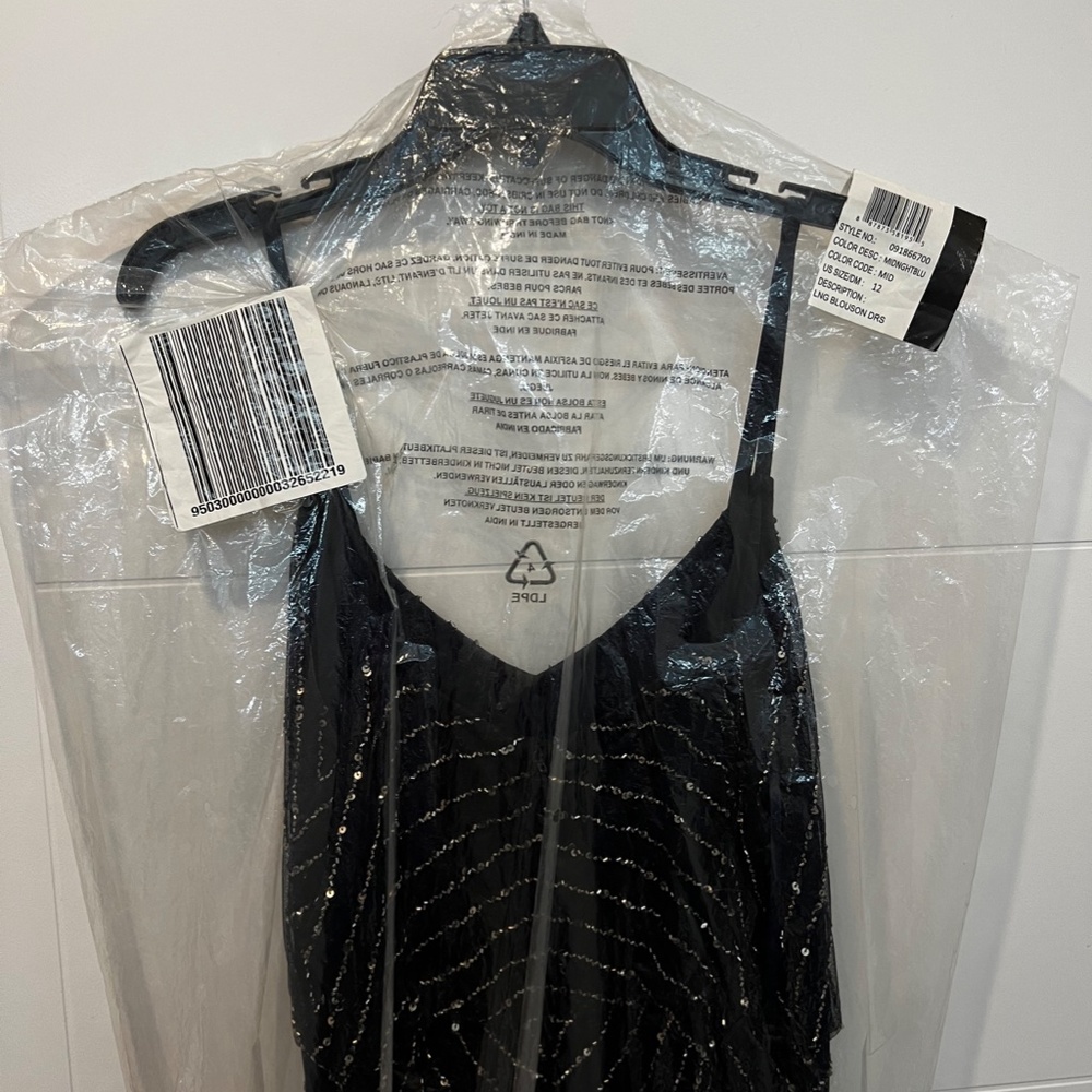 Adrianna Papell Art Deco Beaded Blouson Navy Full Length Formal Gown - Picture 6 of 14